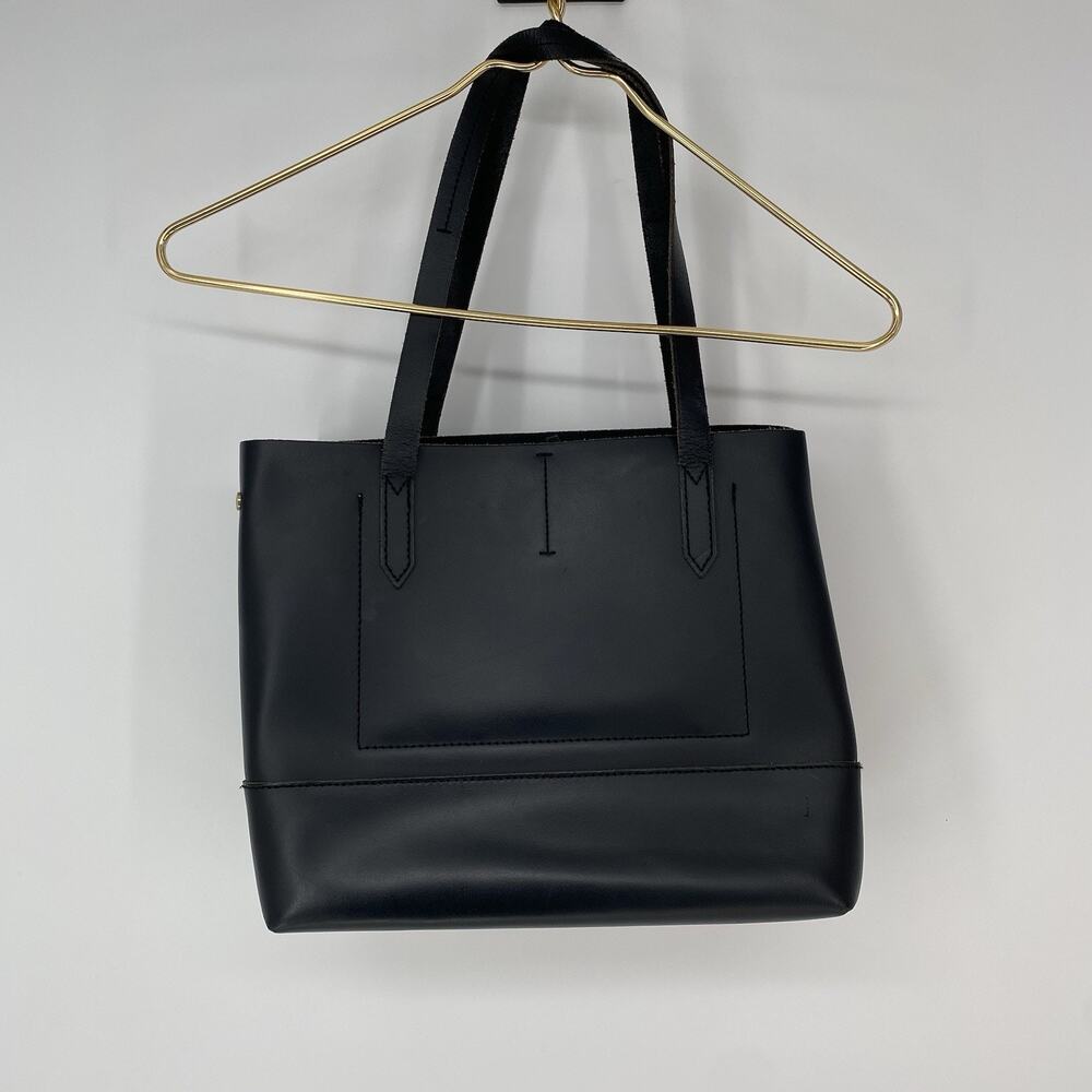 J Crew All Leather Black Uptown Tote Bag Purse - Picture 2 of 10